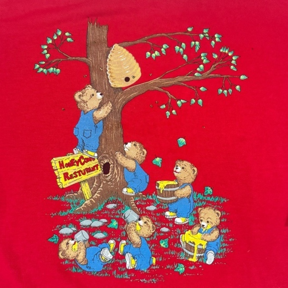 Vintage Teddy Bear Sweatshirt Collared Neck Whimsical Honey Bear Graphics XXL‎ - Picture 2 of 5